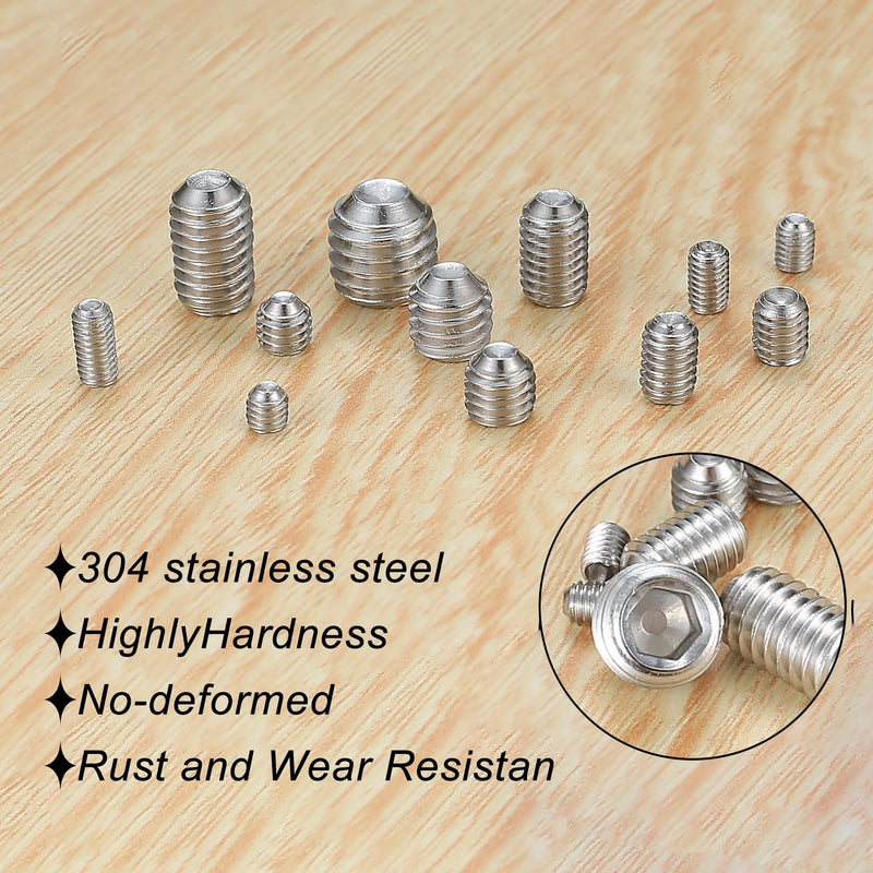 [Australia - AusPower] - 240 Pcs Allen Head Screws, Hex Socket Head Screws, Grub Screw Set, M3/M4/M5/M6/M8 Metric Stainless Steel Internal Hex Drive Cup-Point Screws Assortment Kit for Door Handles, Light Fixture Screws A-240 PCS Allen Head Screws 