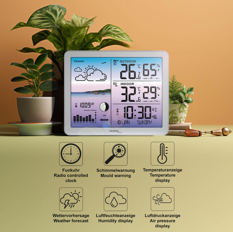 [Australia - AusPower] - Techno Line WS6520 Weather Station with Coloured Display, Radio-Controlled Clock, Temperature Display, Mould Warning, Trends, Forecasts, Animations - Simply Everything You Can Imagine 
