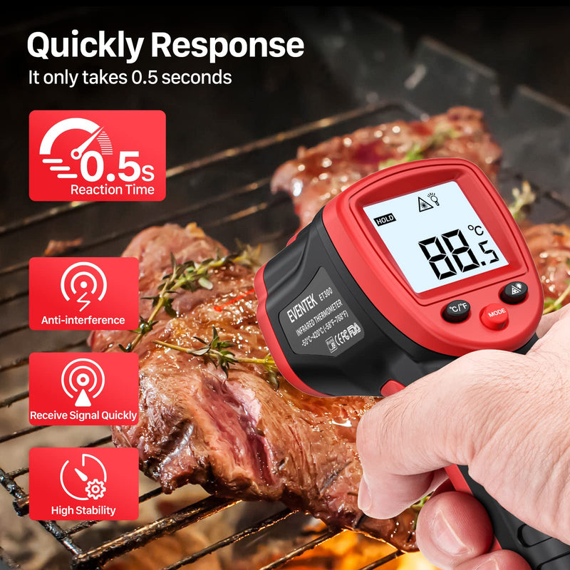 [Australia - AusPower] - Eventek Infrared Thermometer Gun, -58°F~788°F (-50°C~420°C), IR Laser Temperature Gun for Cooking, Pizza Oven, Grill, Griddle, Engine with Adjustable Emissivity & Max Min (NOT for Humans) -58°F~788°F (-50°C~420°C) 