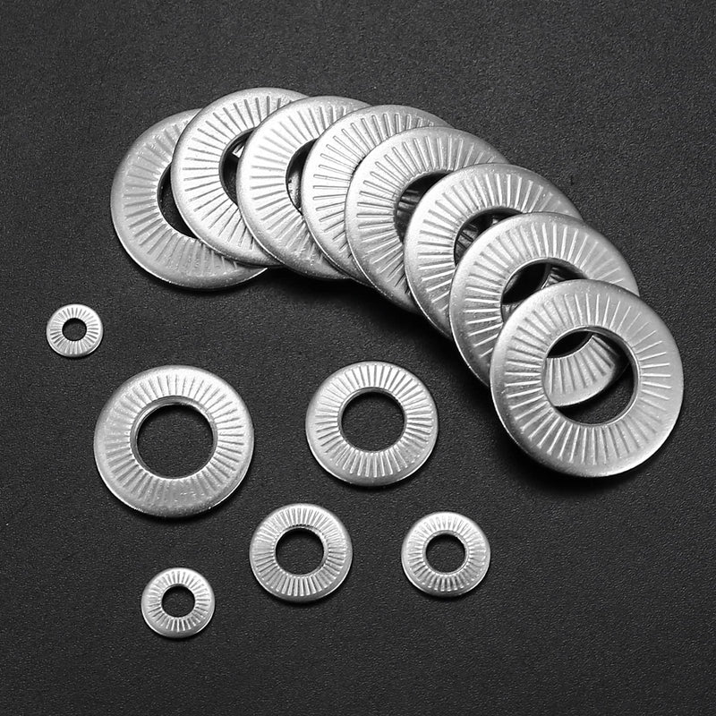 128 Pcs Belleville Washer, Conical Knurled Spring Washers, Stainless Steel Coned-disc Spring Washers, Disc Cupped Spring Washers Assortment Set, Metric M3/M4/M5/M6/M8/M10/M12 Silver 128pcs