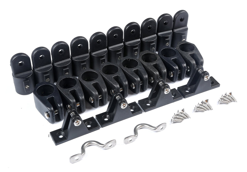 Mxeol Boat Top Fittings Hardware Combo Black Nylon Bimini Caps Jaw Slides Deck Hinges Pad Eye w/Screws Black, 7/8 inch-22 PCS