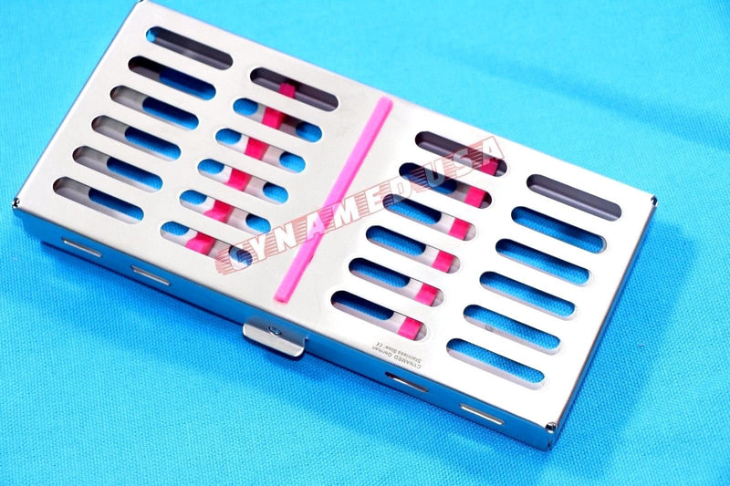 [Australia - AusPower] - New Premium German Stainless Dental Autoclave Sterilization Cassette Rack Box Tray for 7 Instruments Pink 