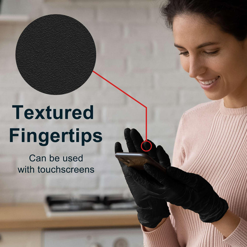 [Australia - AusPower] - FifthPulse [150 Count] Biodegradable Gloves - Black Nitrile Disposable Gloves - Medical Exam and Food Safe - Latex Free Medium 