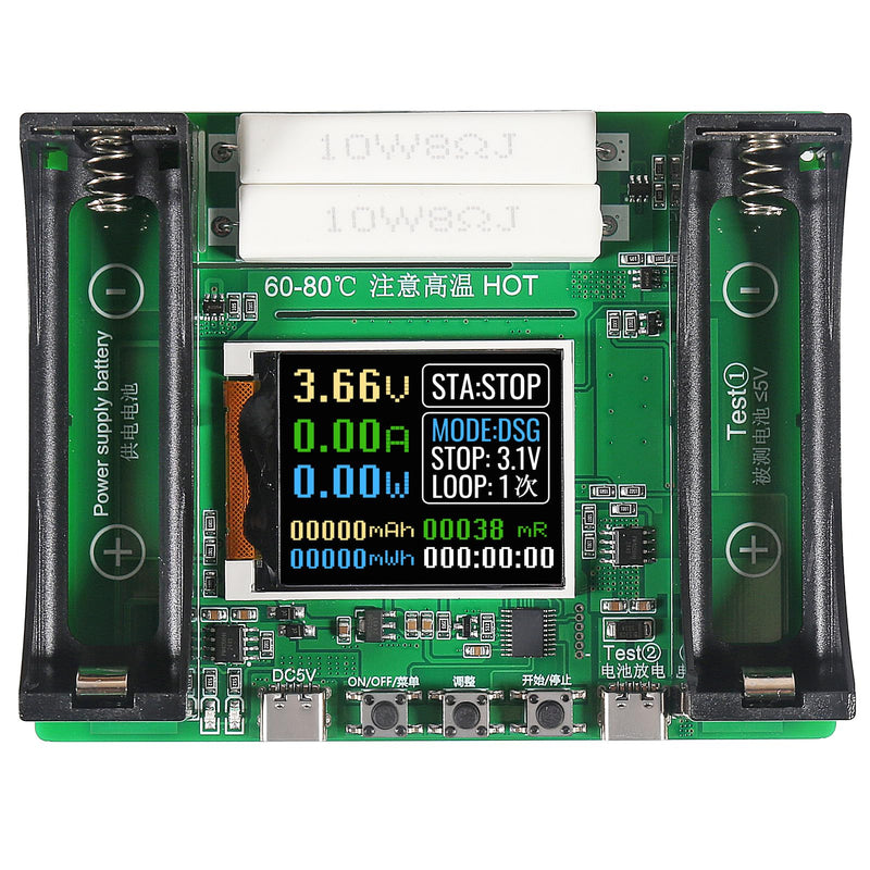 [Australia - AusPower] - 1Pcs Type-C 18650 Battery Capacity Tester Lithium Battery Internal Resistance Digital Display Detector 1-Channel Automatic Charge Discharge Module for Flat Ends 18650 Batteries 