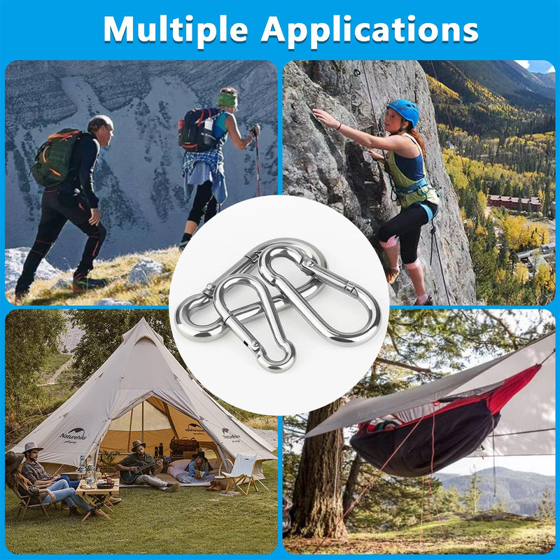 [Australia - AusPower] - 304 Stainless Steel Carabiner Clip Spring Snap Hook Hook Heavy Duty Carabiner Clips for Keychain Outdoor, Climbing, Camping, Hiking, Traveling M6-2.36 IN 4PCS 