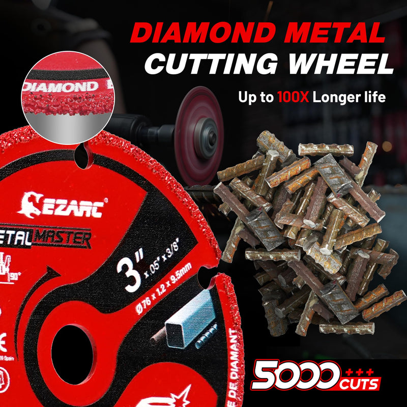 EZARC 3 Inch Cut Off Wheel Set for Angle Grinder, 3 Pack with Diamond Metal Cutting Wheel, Carbide Cutting Disc, Super Thin Diamond Tile Blade, Cut for Metal, Wood, Plastic, Marble Tile, 3/8" Arbor