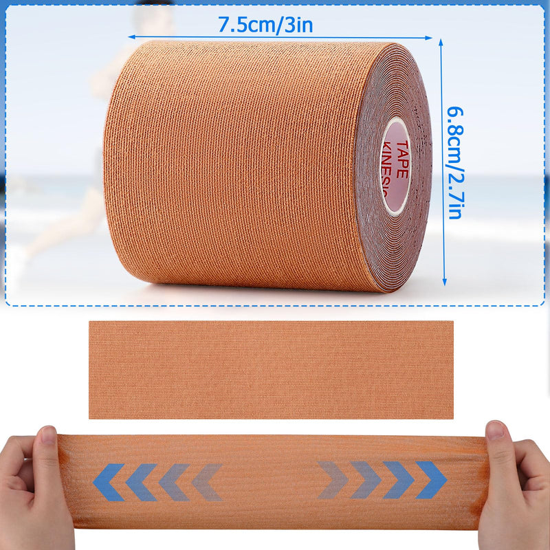 3 Pack Kinesiology Tape for Shoulder, Precision Width for Targeted Muscle Support, Waterproof Latex Free Cotton Elastic Athletic Tape for Pain Relief, Joint, Knee, Ankle - Beige 3in 5.5yd