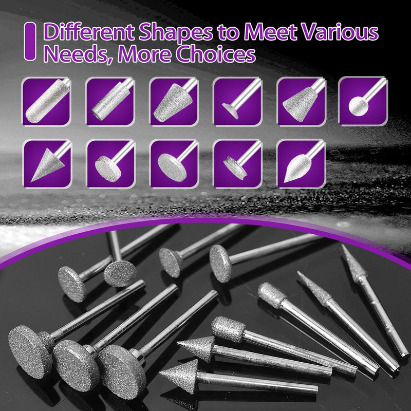 [Australia - AusPower] - 52 Piece Diamond Cutter Set, Diamond Cutter, Compatible with Dremel Grinding Attachments, Rotary Tool Accessories with 1/8 Inch (3 mm) Shank Fit for Stone Glass Ceramic Carving, Grinding, Polishing, 
