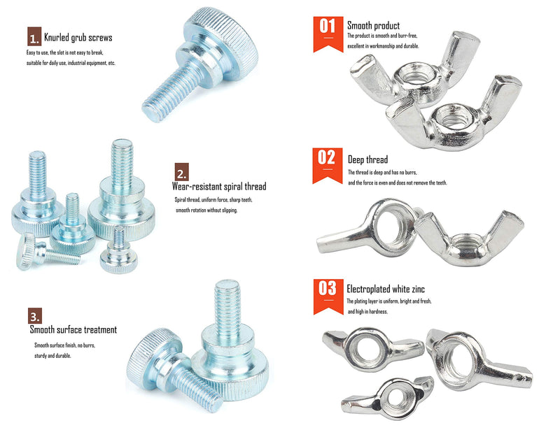 [Australia - AusPower] - LBY 100pcs Knurled Hand Screw, M3/M4/M5 Knurled Head Fully Threaded Thumb Screws(Double Layer Step) and Wing Nuts 13 Kinds Assortment Kit, Carbon Steel Galvanize 