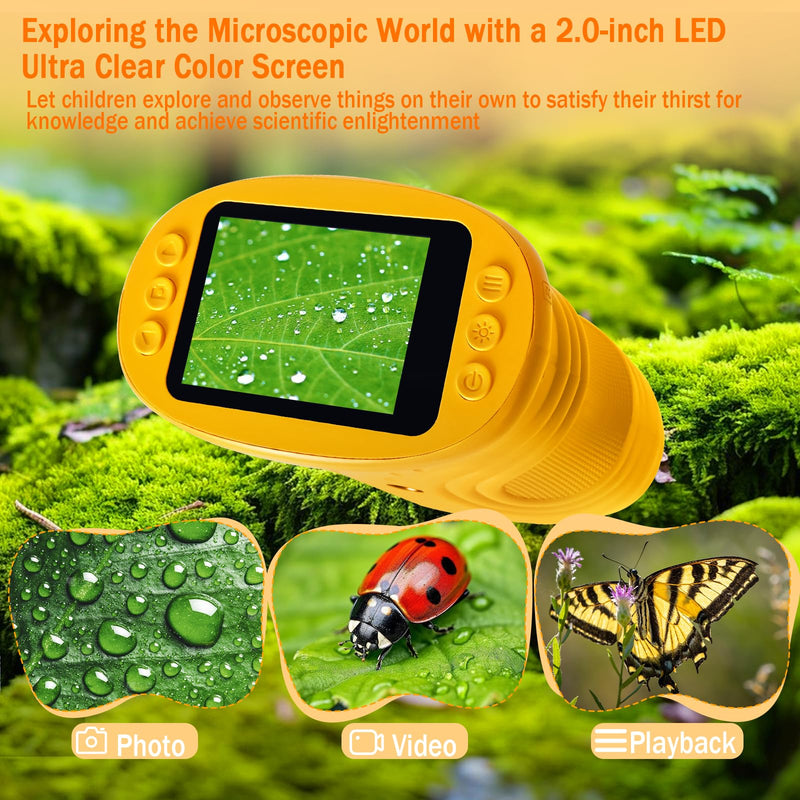 LURICO Digital Microscope for Children, 1000X Portable Pocket Microscope with 4K 2.0 Inch Screen, Children's Mobile Phone Microscope Magnifying Glass, Supports Photo and Video Functions, Mini Microscope for Adults / Children | 4K 2.0" Screen Children...