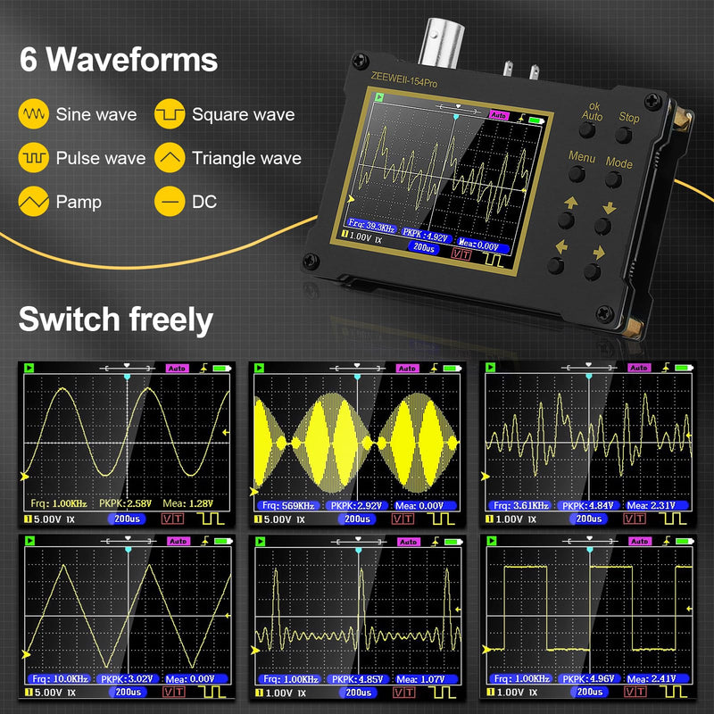 [Australia - AusPower] - Oscilloscope Signal Generator with 2.4" LCD Display 154 PRO Digital Oscilloscope Portable 500Khz 40Ms/s Sampling Rate 18MHz Bandwidth Built-in 1000mah Battery Handheld Oscilloscopes with X1/X10 Probe 154PRO 