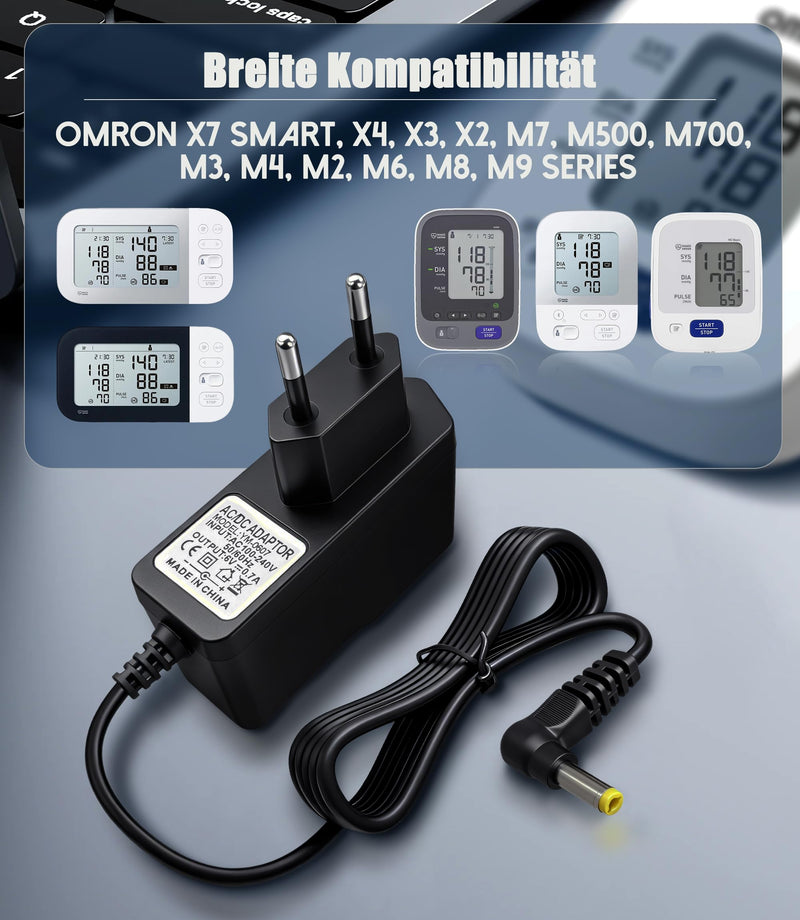 6 V Power Supply Charger for Omron Blood Pressure Monitor - Omron X7 Smart X4 X3 X2 M7 M500 M700 M3 M4 M2 M6 M8 M9 Series, 1.5 m Replacement Power Supply Charging Cable | Smart X4 X3 X2 M7 M500 M700 M3 M4 M2 M6 M8 M9 Serie, 1.5M Ersatz Netzteil Ladekabel