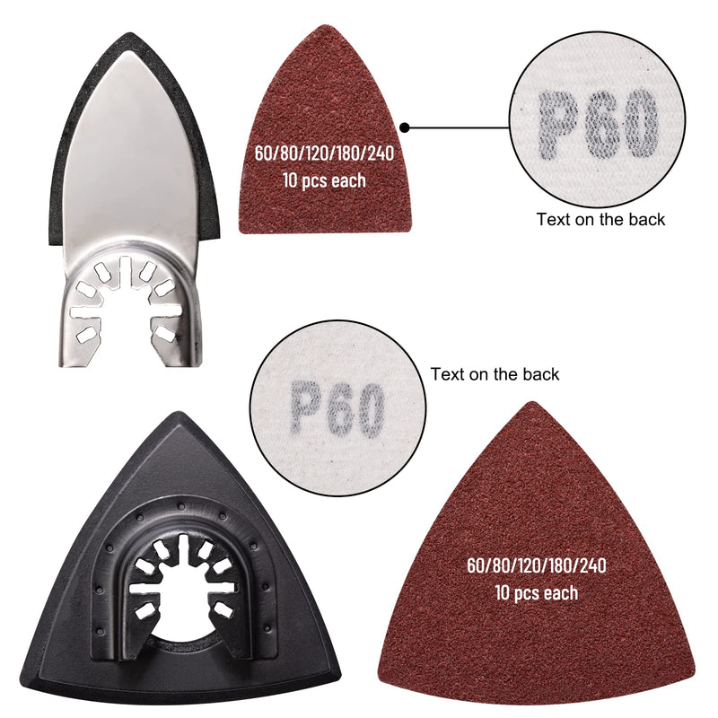 [Australia - AusPower] - 104Pcs Oscillating Tool Detail Sanding Pads Kit, 2Pcs Triangle Sanding Pads and 2Pcs Finger Sanding Pad, 100Pcs Multitool Sandpaper, Grit Fit for Finishing Wood Sanding Plaster 104 Triangle and Finger Sanding pads 