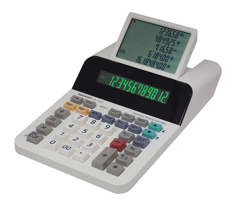 [Australia - AusPower] - Sharp El-1501 Compact Cordless Paperless Large 12-Digit Display Desktop Printing Calculator That Utilizes Printing Calculator Logic 