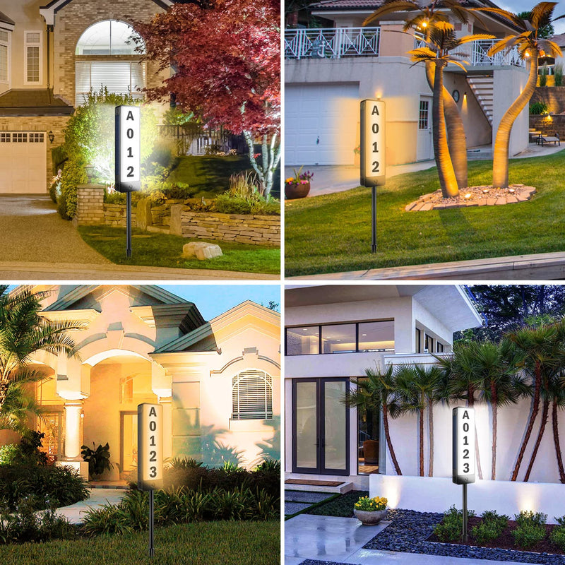 T-SUN Solar Address Signs for Yard Vertical LED House Numbers for Outside - IP65 Waterproof Warm/Cold White Outdoor House Plaque for Yard - Illuminated Lighted Address Markers Driveway Home Street Ground Mount 3000K/6000K