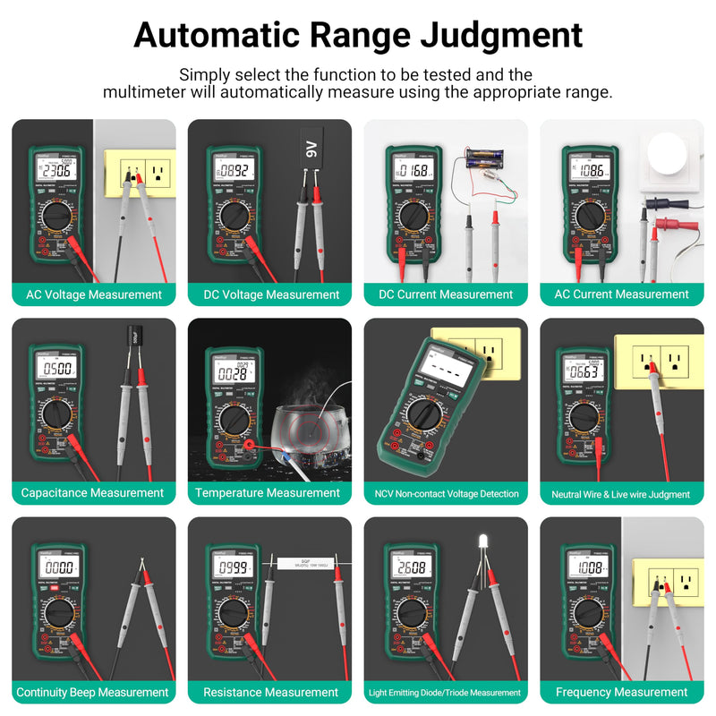 [Australia - AusPower] - Digital Multimeter, Solar Multimeter, Automotive Multimeter 2000V AC/DC Voltage, 20A AC/DC Current, Non-Contact Voltage Tester TRMS 6000 Smart Burnout-Proof Electrical Tester 