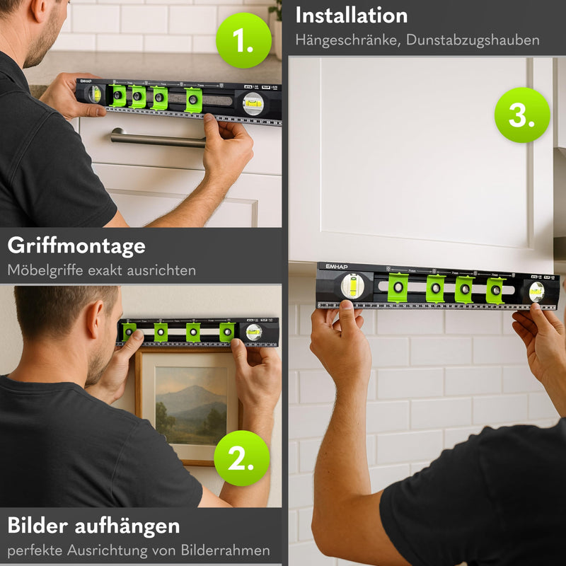 Spirit Level with Drilling Template for Sockets - Diameter 8 mm Bore - Electrician Spirit Level 2.0 as Precise Drilling Aid & Socket Template - Ideal for Socket Drills Ø8 mm Bore
