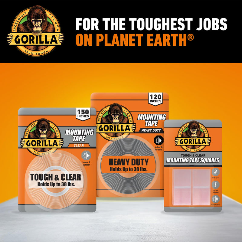 Gorilla Heavy Duty Double Sided Mounting Tape, Black Tape, 1" x 120" (Pack of 4) - Weatherproof for Indoor or Outdoor 1" x 120" (4-Pack) 4 Pack