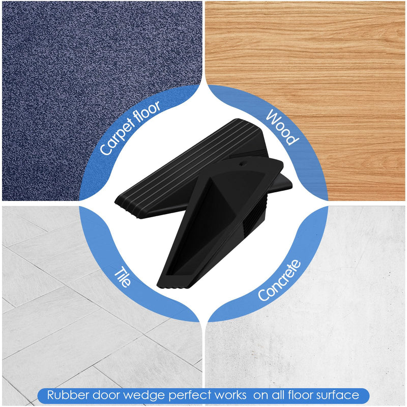 [Australia - AusPower] - 4 Pcs Jumbo Door Stoppers for Floor Heavy Duty Stackable Door Stop TPR Large Door Wedge 2 Inch Rubber Door Stopper Wedge for Hotel Carpet Door Hardwood Concrete and Tile (Black) 4 Black 