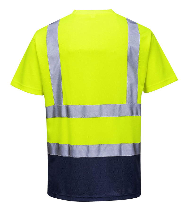 Portwest S378 Hi Vis 2 Tone Reflective Short Sleeve Safety Work T Shirt ANSI, YellowNavy, 6XL