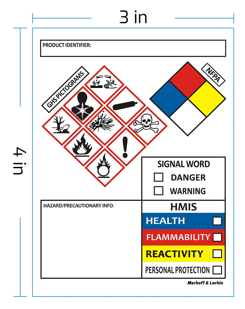 SDS OSHA Data Labels for Chemical Safety 4 x 3 Inches | Perforated Roll of 250 MSDS Stickers with GHS Pictograms & Easy Separating | HMIS & Hazard Compliant | for Secondary Containers