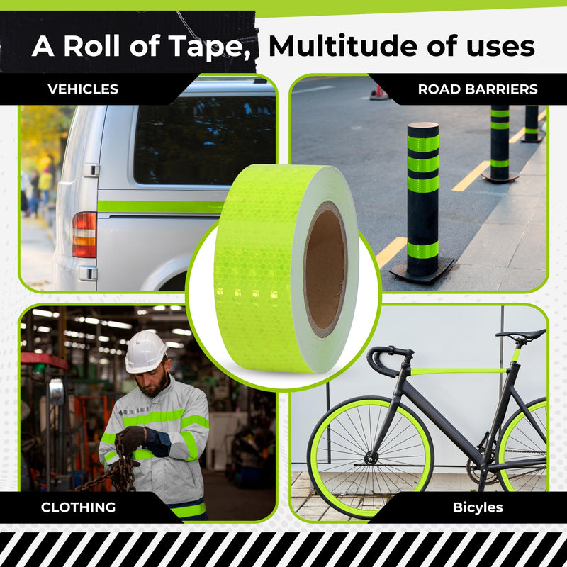 DOT C2 Reflective Tape 2IN x 100 FT - Safety Reflective Outdoor Waterproof Conspicuity Tape - Green Reflector Tape for Trailers, Vehicles, Boats - Strong Reflective Safety for Caution Warning Signs