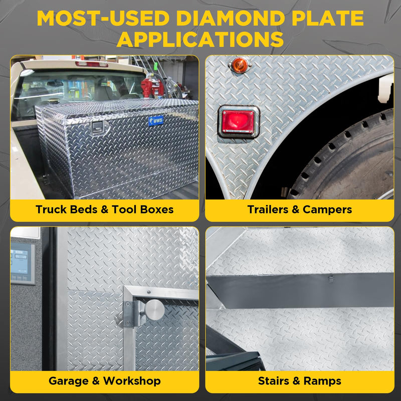 Aluminum Diamond Plate Sheet Metal, Mill Finish Diamond Sheet, Tread Texture Metal Panel Easy to Cut/Drill — for Commercial & Residential Use, Truck Beds, Trailers, Garage Walls & Cabinets, 120" × 4" 120x4In 0.045" Thick