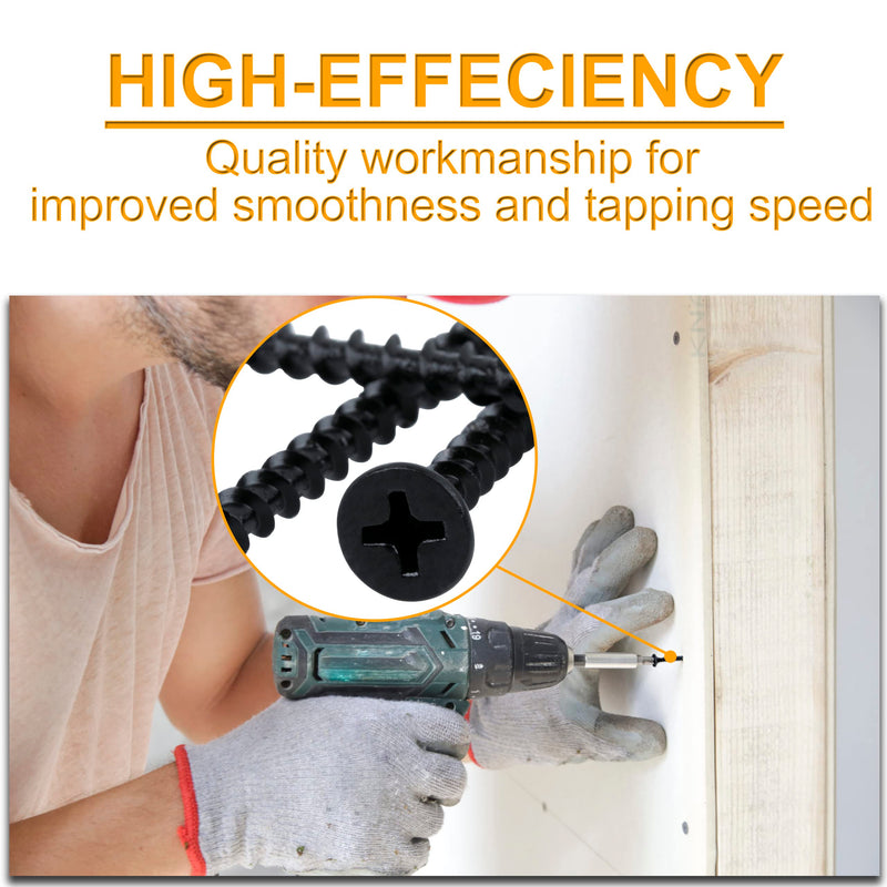 [Australia - AusPower] - KURUI Drywall Screws Assortment Kit, 6 Black Wood Screws for Drywall,165pcs Coarse Thread Sheetrock Screws Set, Phillips Drive Self Tapping Dry Wall Screws 4 Sizes 1",1-1/4",1-5/8",2" 165 