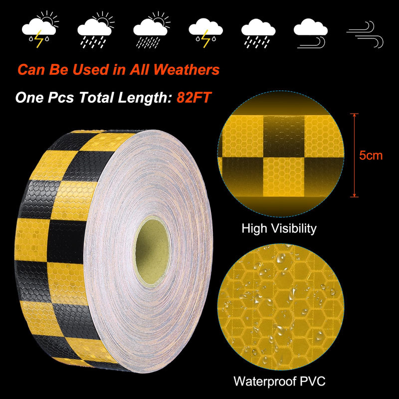 PATIKIL Reflective Tape, 1 Roll 2 Inch x 148 ft Waterproof Self Adhesive High Visibility Caution Warning Safety Tape Outdoor Lattice Reflector for Trucks Trailers Cars, Gold Black 2 Inch x 148 Feet