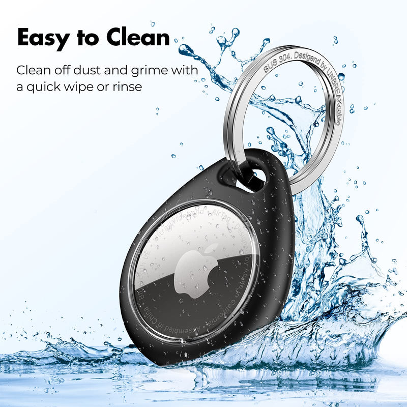 [Australia - AusPower] - UNBREAKcable Apple AirTag Holder - 4 Pack [Fit Tightly Design] [Easy to Install] [Hold Air Tag Securely] Waterproof TPU Shell Protective Case with 304 Stainless Steel Keychain Key Ring Black&Blue&Orange&Green 