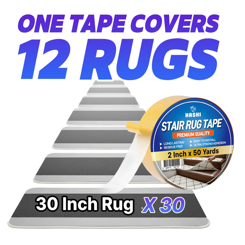HA SHI Double Sided Stair Tread Tape (2" x 50 Yards), Heavy Duty Non Slip Rug Gripper for Carpet & Runners, Safe for Hardwood Floors 2" x 50 Yards