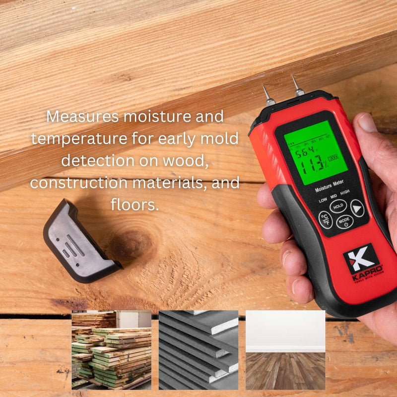 [Australia - AusPower] - Kapro - 379 Moisture Meter with Temperature Detection - Measures Wood Moisture and Temperature in Fahrenheit and Celsius - Features 8 Calibration Scales - Back-Lit Display & Auto-Power Shut Off 