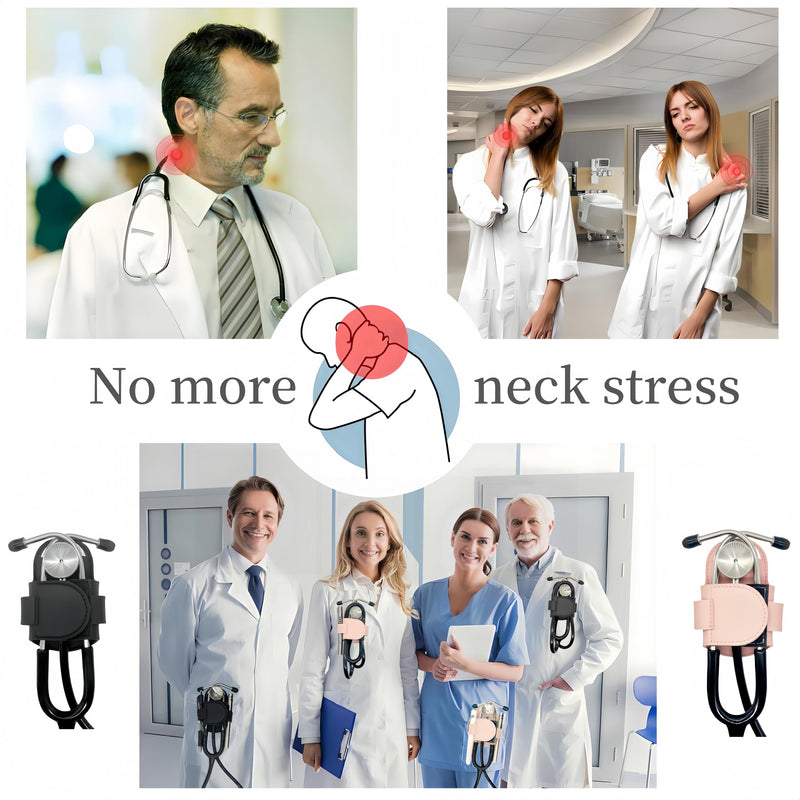[Australia - AusPower] - 2 Pieces Stethoscope Holder Clip，Premium Leather Stethoscope Holder Hip Clip，Lightweight Portable Stethoscope Holster with Medical Flashlight Clip for Nurses Physicians (Black&Black) Black&Black 