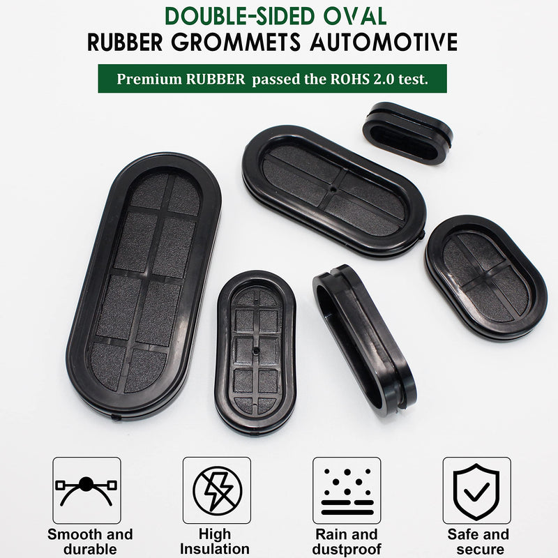 EASYEAH 30 Pcs Oval Rubber Grommets Kit for Wiring 30x85 20x50 20x44 25x40 25x60 13x27 mm Elongated Hole with 1 PC Knife, Double-Sided Closed Firewall Automotive Hole Plugs for Wire Cables Plumbing Black-30Pcs Oval