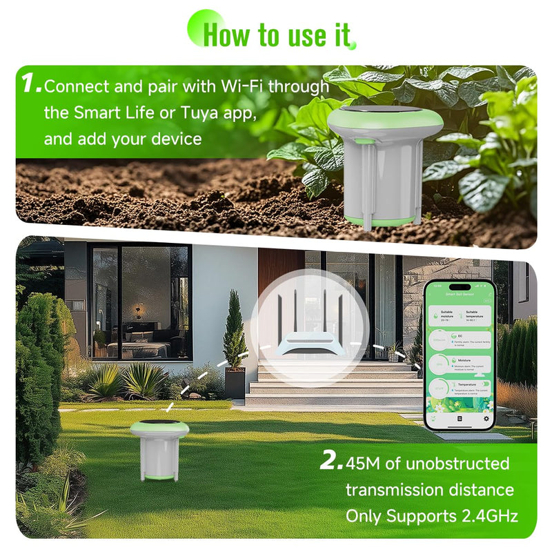[Australia - AusPower] - Smart 3-in-1 Soil Moisture/Temperature/Fertility Meter for Plant, Digital Soil Sensor with Tuya/Smart Life APP Push Notification, GreenVation Soil Test Kit for Garden/Farming/Lawn 