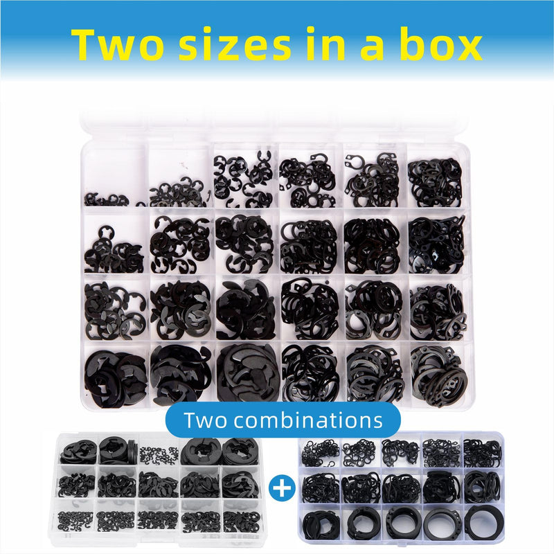 [Australia - AusPower] - 324Pcs E-Clips Assortment Set(2.0mm-12mm) and External Retaining Rings, Snap Rings Assortment Kit,C Clips Assortment (M5-M16),Carbon Steel Circlip 24 Sizes Black Carbon 324pcs e-clips+c-clips 