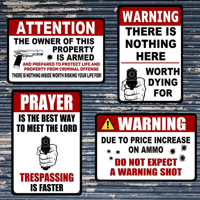 4 Pack Funny No Trespassing Sign Gun Signs No Tresspassing Private Property Metal Tin Signs Warning Signs For Property Warning Signs For Home Funny No Trespassing Signs Private Property 8x12 Inch white black