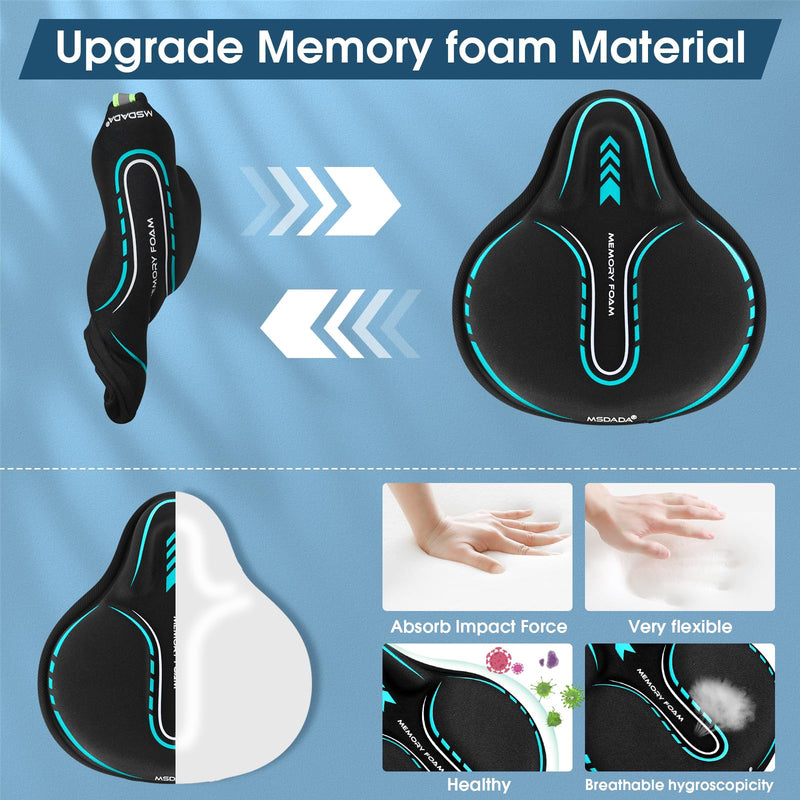 MSDADA New Large Gel Bike Seat Cover, Extra Soft Bike Seat Cushion for Men Women Comfort Wide, Fits Indoor/Outdoor/Exercise Bikes (11.22 inch x 10.03 inch) Cyan