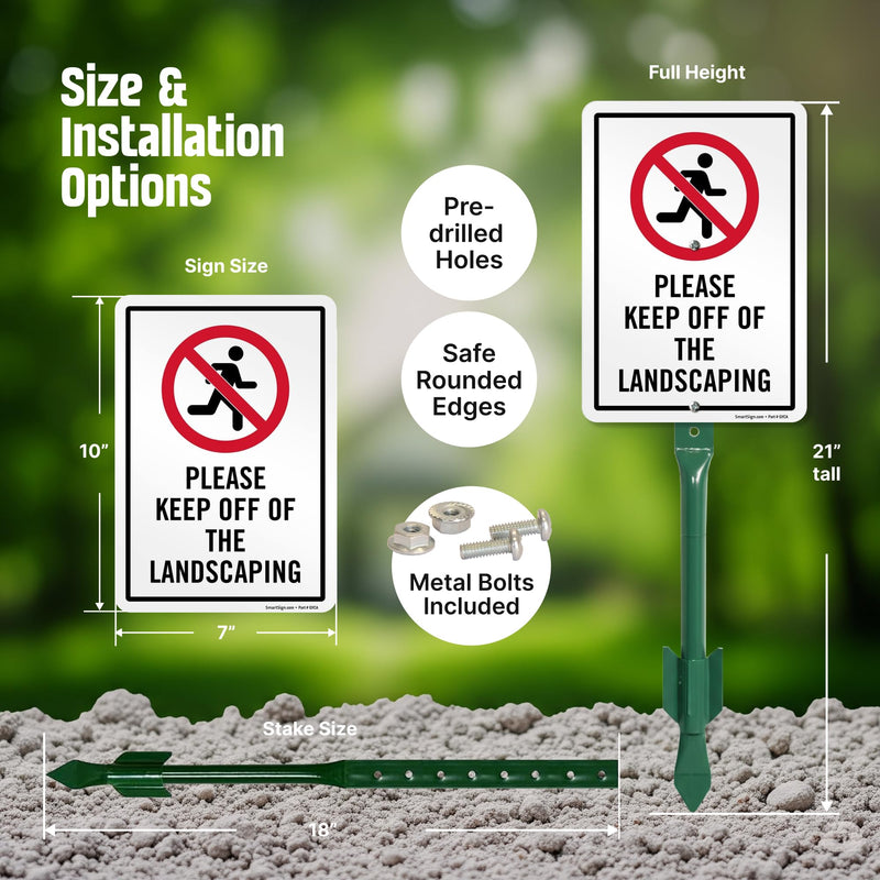 SmartSign 10 x 7 inch “Please Keep Off Of The Landscaping” LawnPuppy Yard Sign and 18 inch Stake Kit, 40 mil Laminated Rustproof Aluminum, Red, Black and White, Set of 1 7" x 10" Aluminum Sign + Stake