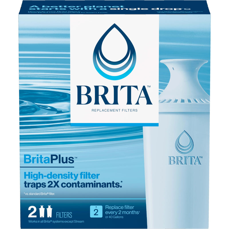 [Australia - AusPower] - Brita Plus Water Filter, BPA-Free, High-Density Replacement Filter for Pitchers and Dispensers, Reduces 2x Contaminants*, Lasts Two Months or 40 Gallons, Includes 2 Filters 2 Count BritaPlus 