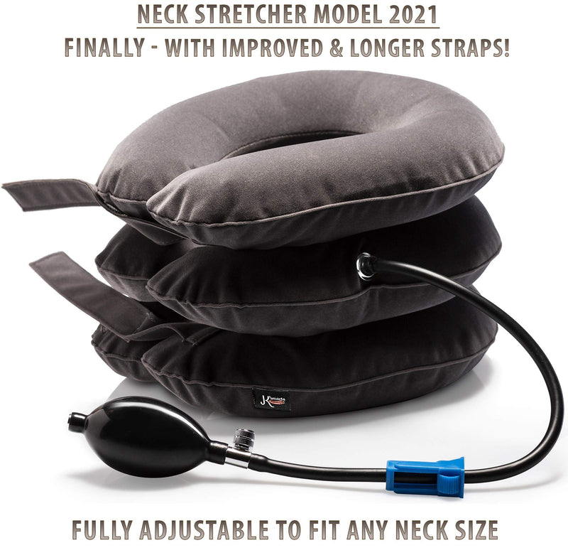 [Australia - AusPower] - Pinched Nerve Neck Stretcher Cervical Traction Device for Home Pain Treatment | Inflatable Spinal Decompression Collar Unit Muscle Strain Injury Relief | Herniated Disc Problems Remedy Kit (Gray) Gray 