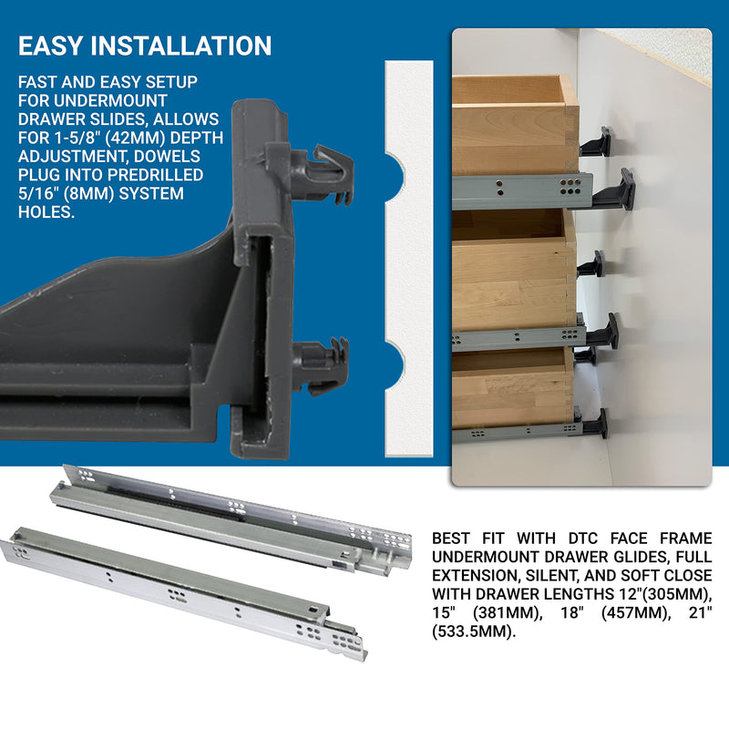[Australia - AusPower] - 2 Pack DTC Rear Mounting Brackets Heavy Duty Drawer Slide Socket Plastic Grey Color for DTC Undermount Drawer Glides with Lengths 12"(305mm), 15" (381mm), 18" (457mm), and 21" (533.5mm) - OGA03 2 