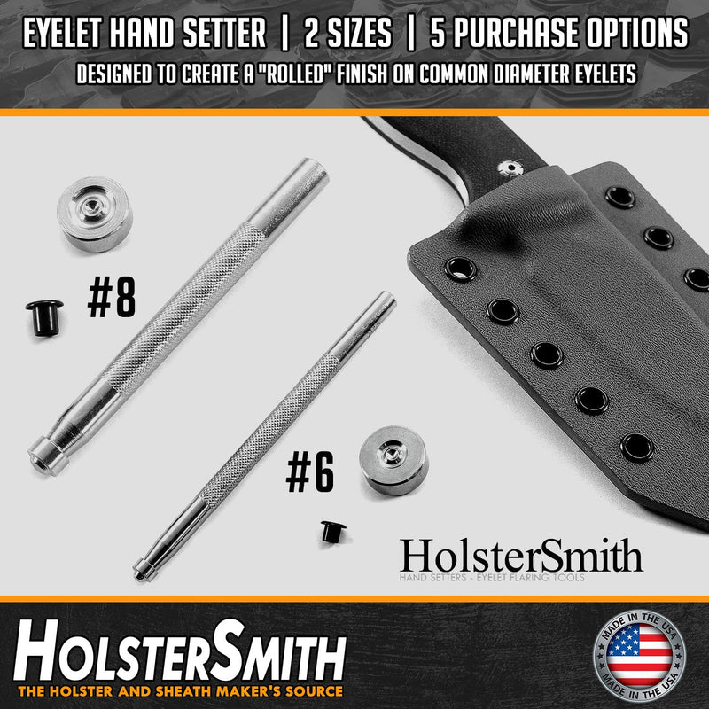 Eyelet Hand Setter & Eyelet Combo Kit - Includes (1)(#8 Hand Setter) + (100)(#8-9 Black Eyelets) - for DIY Kydex & Leather Holster Making, Upholstery, and Apparel Binding Eyelet Hand Setter (#8) + (100) #8-9 Black Eyelets