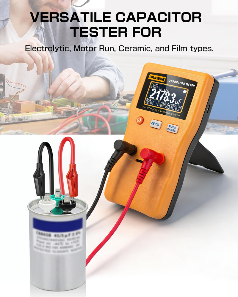 CapMaster 470F Digital Capacitor Tester with ESR Estimation, 0.01pF–470F Capacitance Meter for HVAC & Appliance Repair,±1%–±12% Accuracy, Auto Range