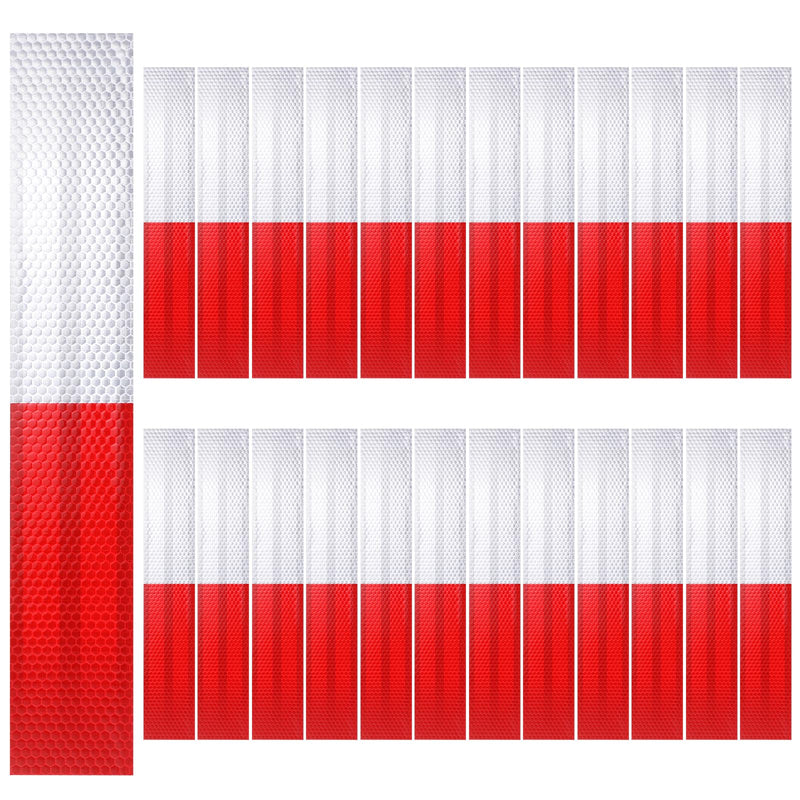 25 Pack Red/White Reflective Tape 2" x 12" Self-Adhesive Auto Truck Safety Reflector Strips Waterproof Caution Warning Tape for Cars, Trucks, Trailers, Boats & Road Signs, Trailer Reflector