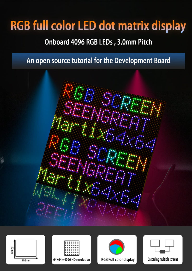 [Australia - AusPower] - SeenGreat 64 x 64 RGB LED Matrix Panel Full-Colour LED Display for Raspberry Pi 4B+ 4B 3B+ 3B 2B+ Zero W WH 2 W Pico ESP32 Ardui 3 mm Pitch 4096 LEDs 