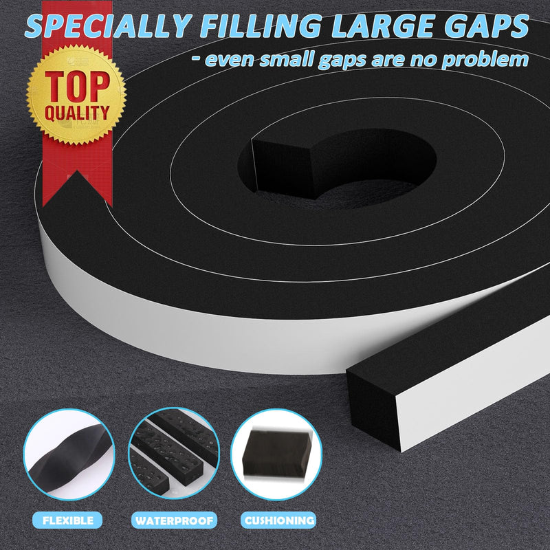 [Australia - AusPower] - 1"×1" EVA Foam Strips with Adhesive Weather Stripping Tape Larger Foam Weather Stripping Strip for Large Gap Insulation (1"×1",13FT,Black) 13FT (1"×1") Black 