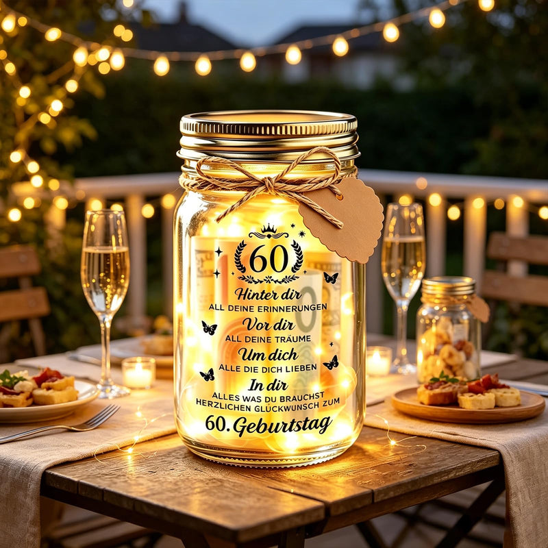 Johiux 60th Birthday Woman Man LED Bottle Light 60th Birthday Gift with Positive Potato Bee, Pocket Hug Positive Lucky Charm Bee Birthday Card Funny Money Gifts 60 Years Old