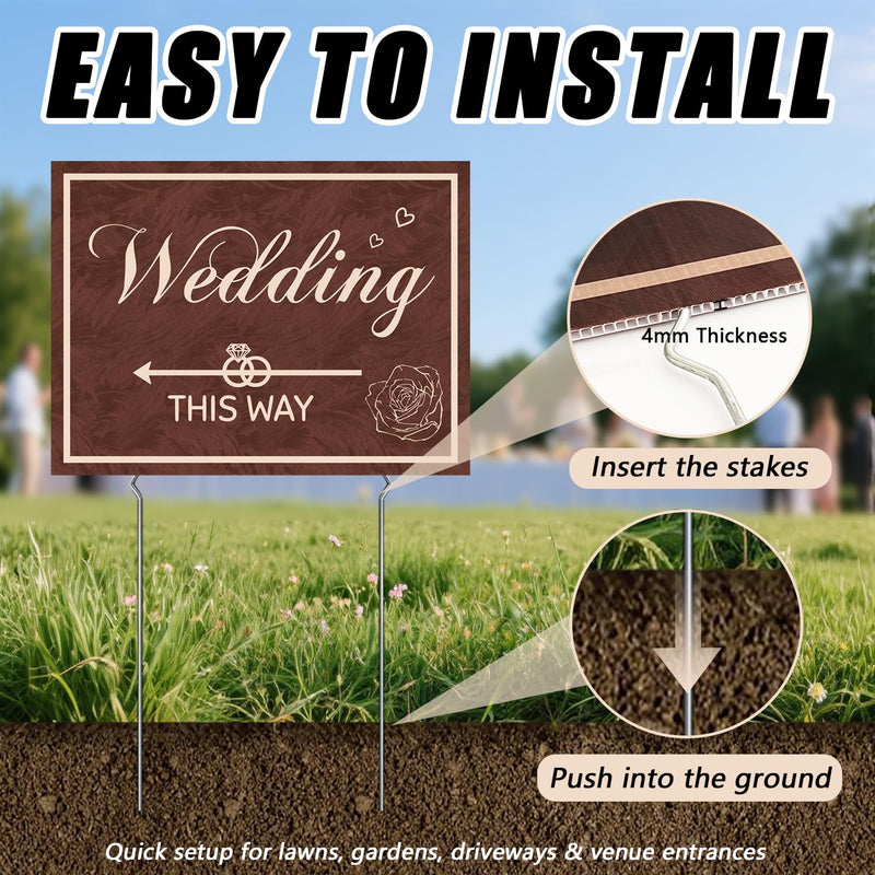 Wedding Direction Signs, 9-Piece Double-Sided Wedding This Way & Parking Sign Set with Stakes & Rods, Corrugated Plastic Yard Signs, Reversible Arrows for Outdoor Ceremony & Reception Wedding This Way Signs