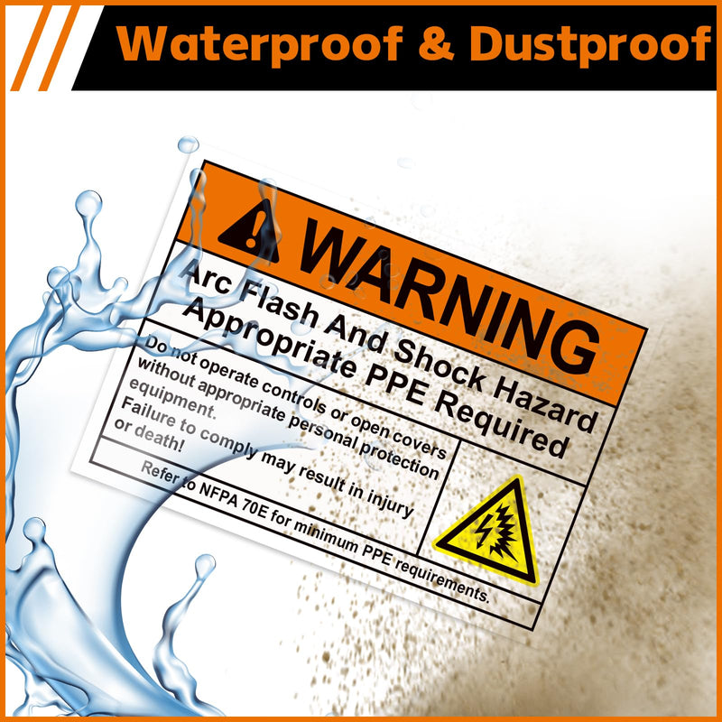 Novabright 10 Pack WARNING Arc Flash and Shock Hazard Appropriate PPE Required Label 5 x 3.5 Inch Electrical Hazard Safety Sign Vinyl Label for Workplace